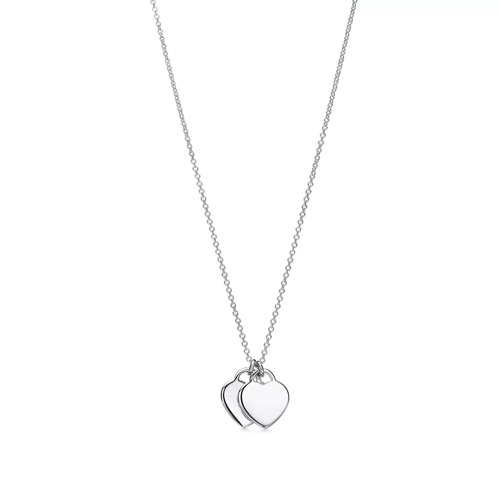 Pembe Mini Çift Kalp Etiket Kolye – 925 Ayar Gümüş