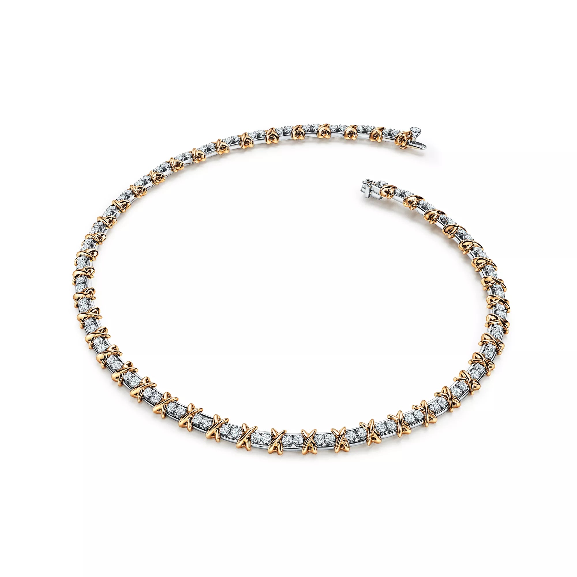 Pırlantalı Platin ve Sarı Altın Kaplama Kolye – 925 Ayar Gümüş