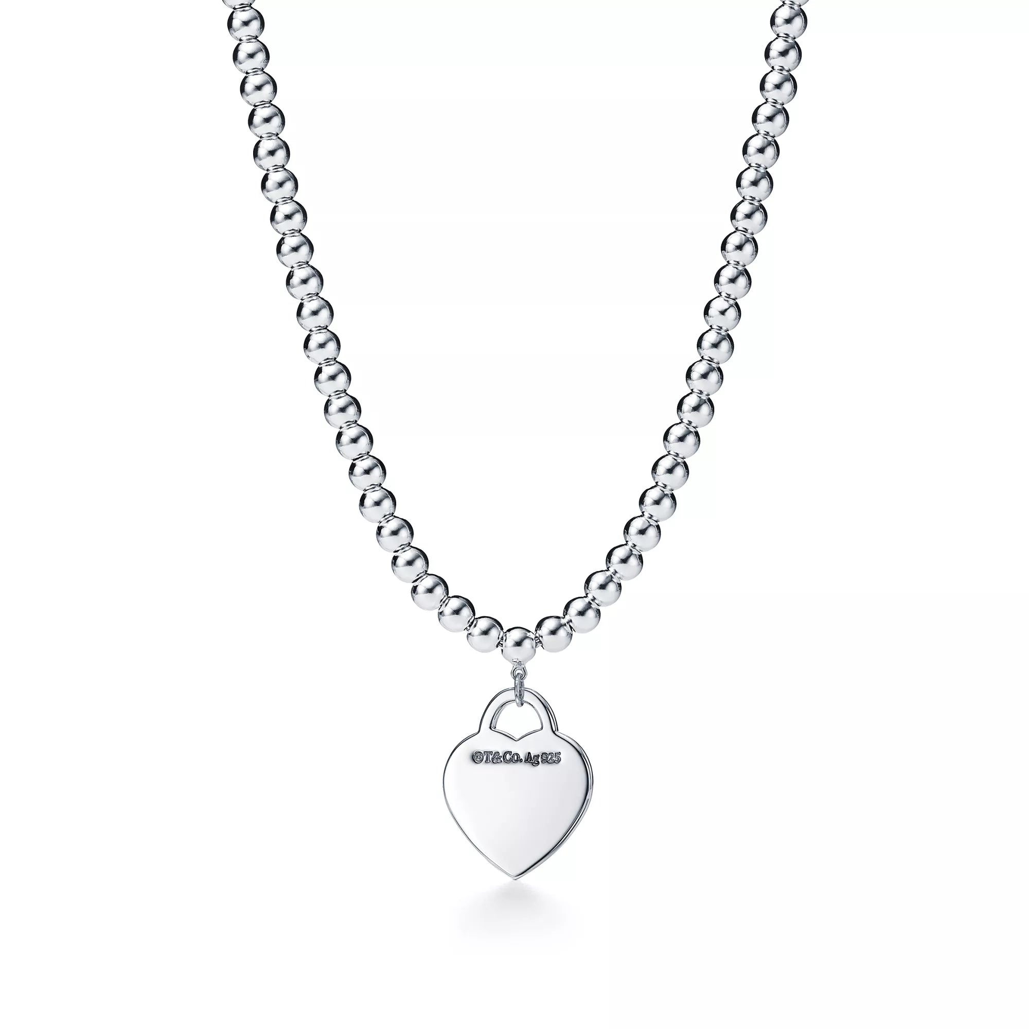 Kalp Etiketli Boncuk Zincir Kolye – 925 Ayar Gümüş