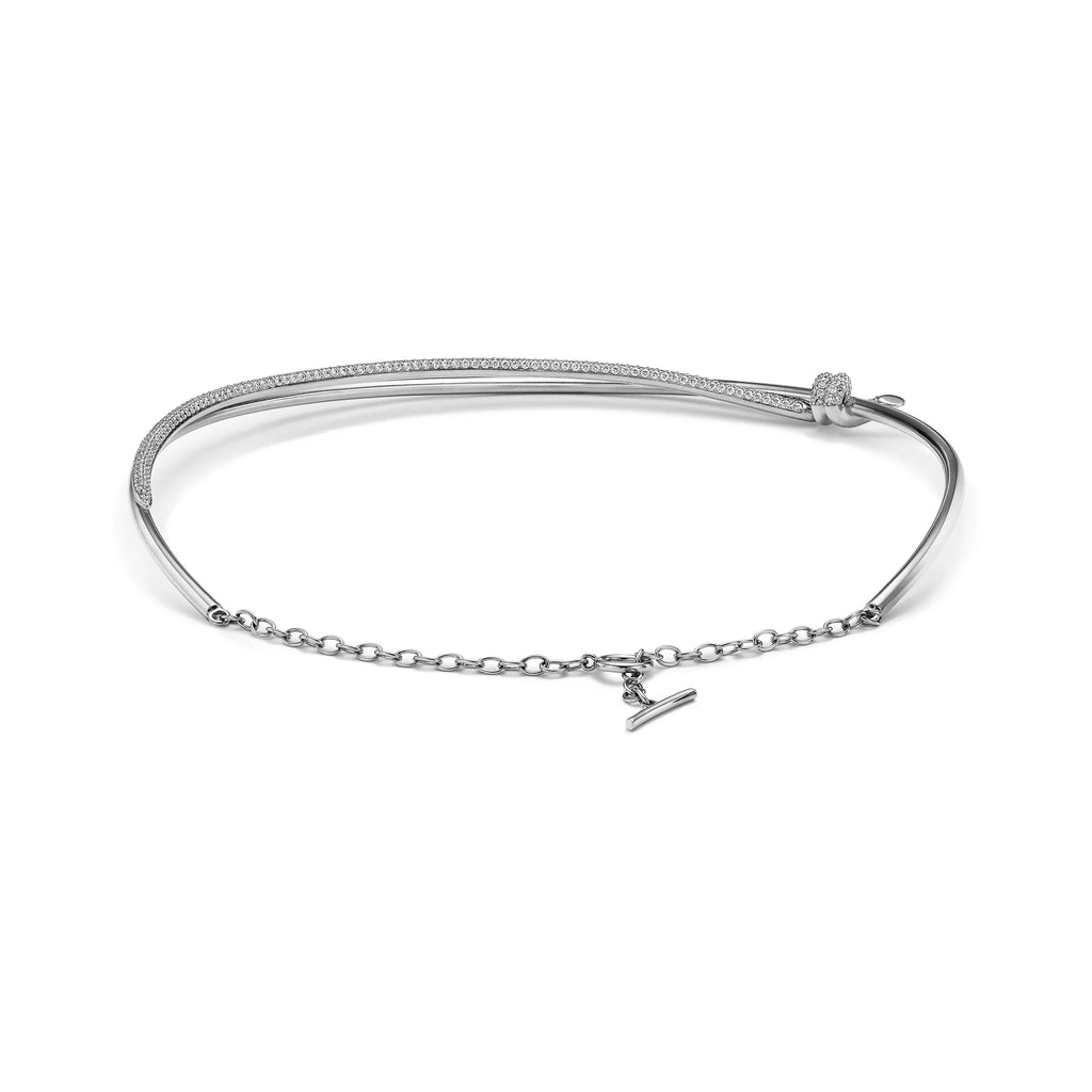 Pırlantalı Beyaz Altın Kaplama Çift Sıra Kolye – 925 Ayar Gümüş