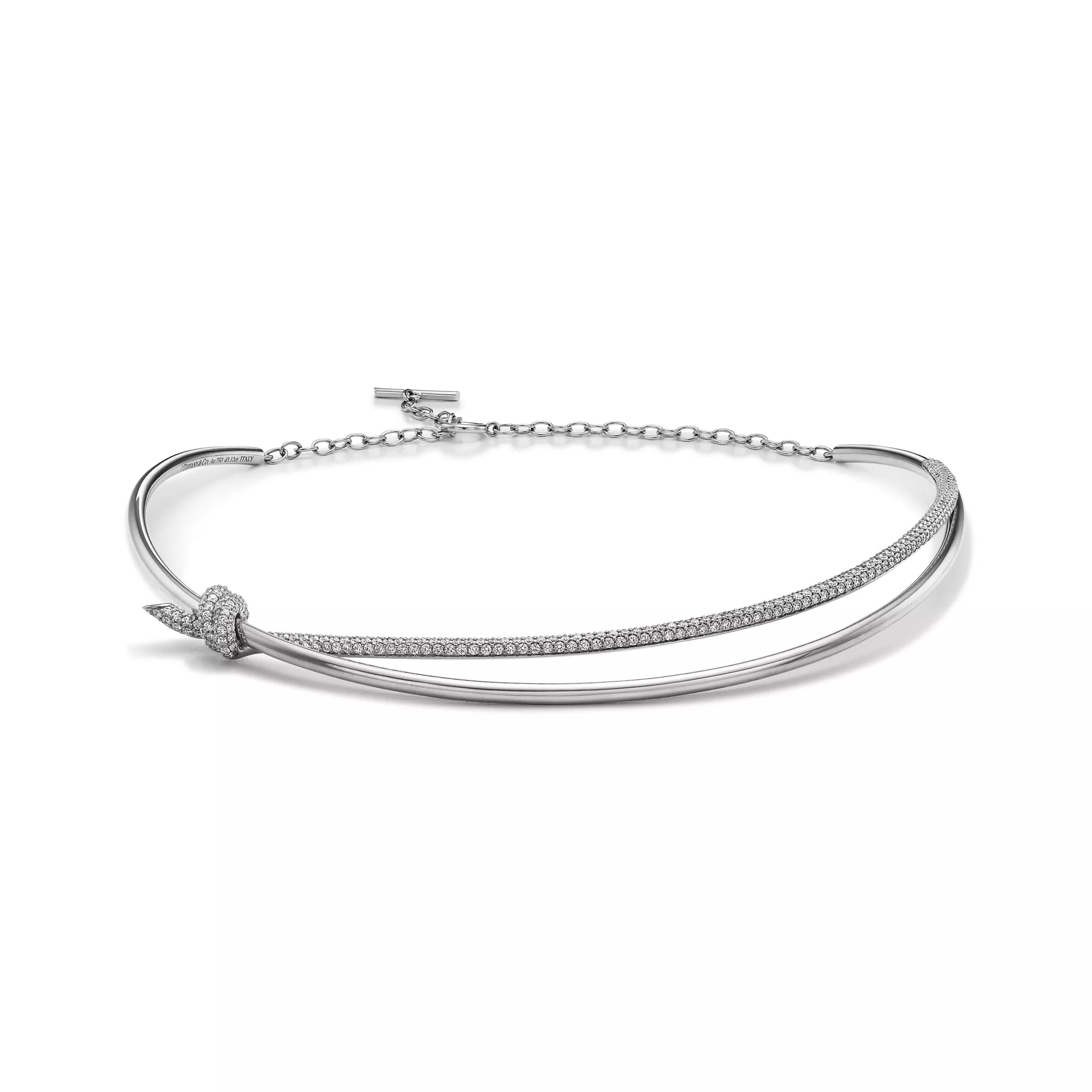 Pırlantalı Beyaz Altın Kaplama Çift Sıra Kolye – 925 Ayar Gümüş