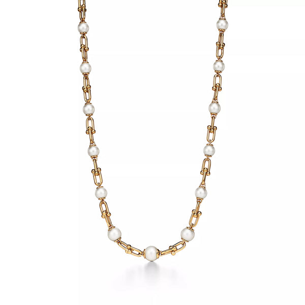 İncili Sarı Altın Kaplama Dereceli Zincir Kolye – 925 Ayar Gümüş