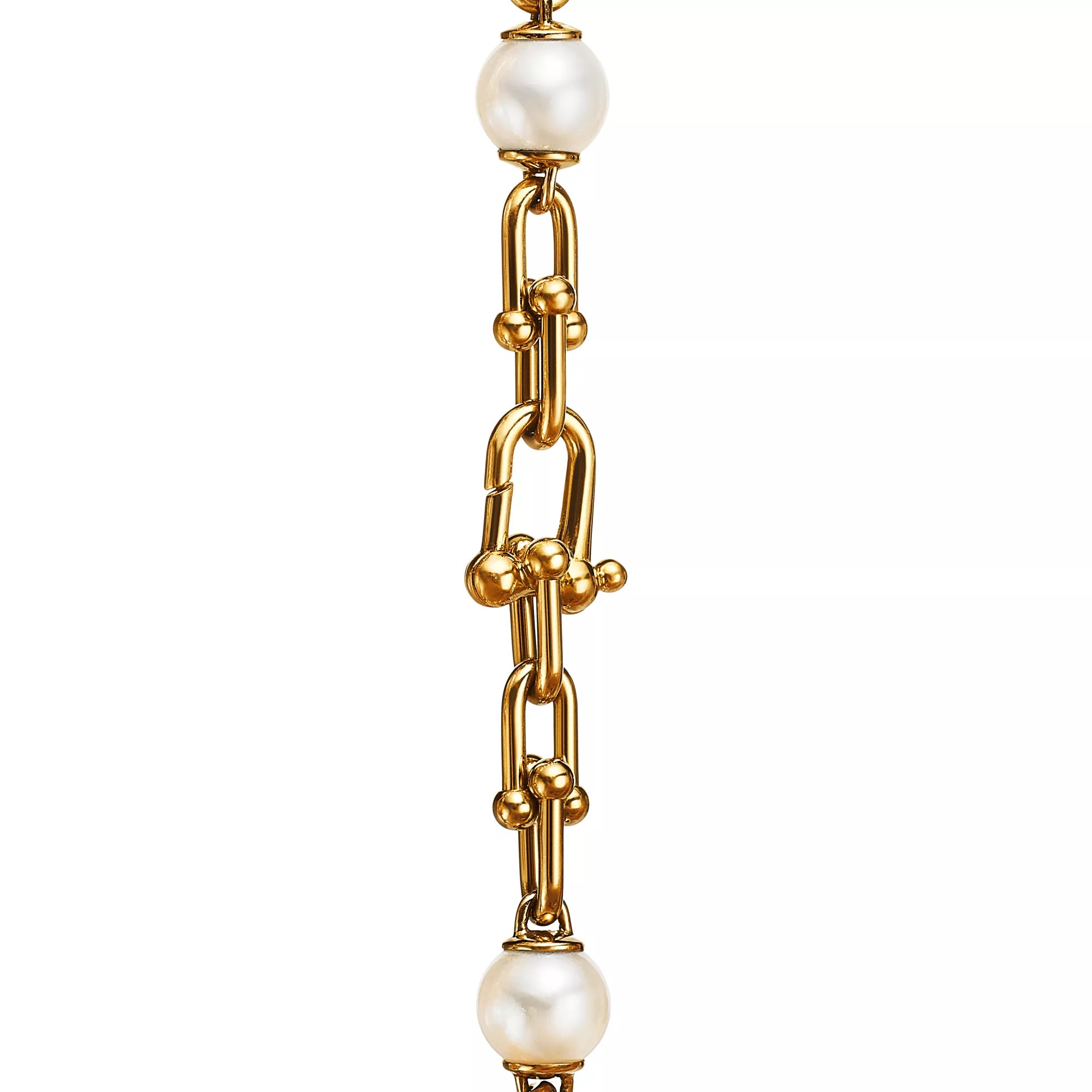 İnci Detaylı Sarı Altın Kaplama Zincir Bileklik – 925 Ayar Gümüş