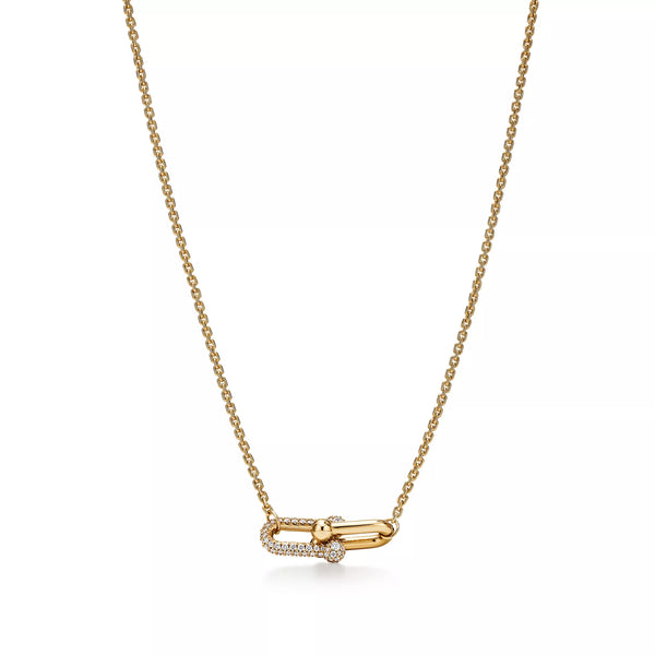 Pırlantalı Sarı Altın Kaplama Çift Halkalı Kolye – 925 Ayar Gümüş