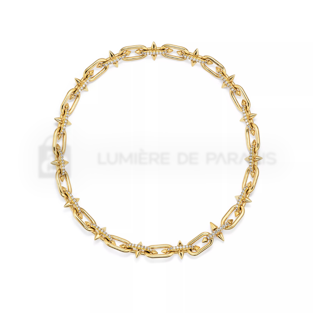 Pırlantalı Altın Renk Zincir Desen Kolye – 925 Ayar Gümüş