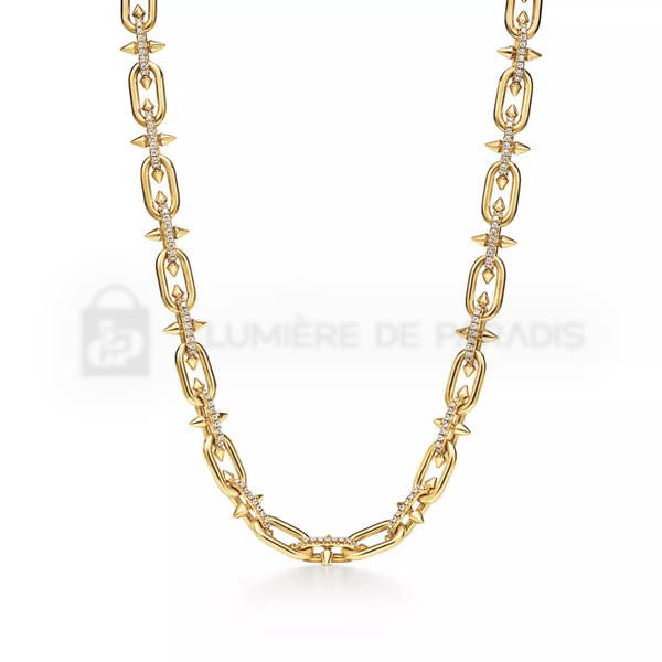 Pırlantalı Altın Renk Zincir Desen Kolye – 925 Ayar Gümüş