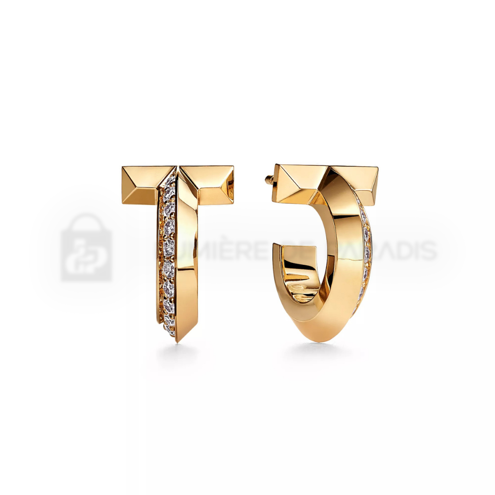 Pırlantalı Sarı Altın Kaplama T1 Halka Küpe – 925 Ayar Gümüş