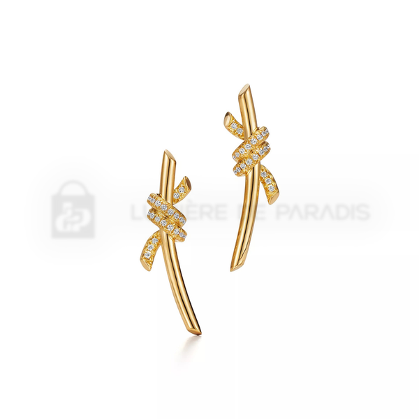 Pırlantalı Sarı Altın Kaplama Küpe – 925 Ayar Gümüş