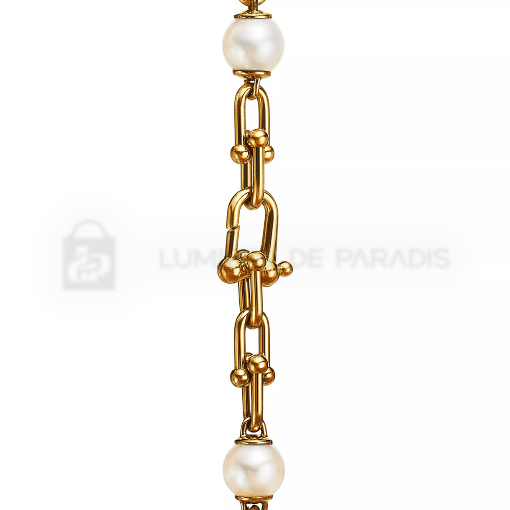 İnci Detaylı Sarı Altın Kaplama Zincir Bileklik – 925 Ayar Gümüş