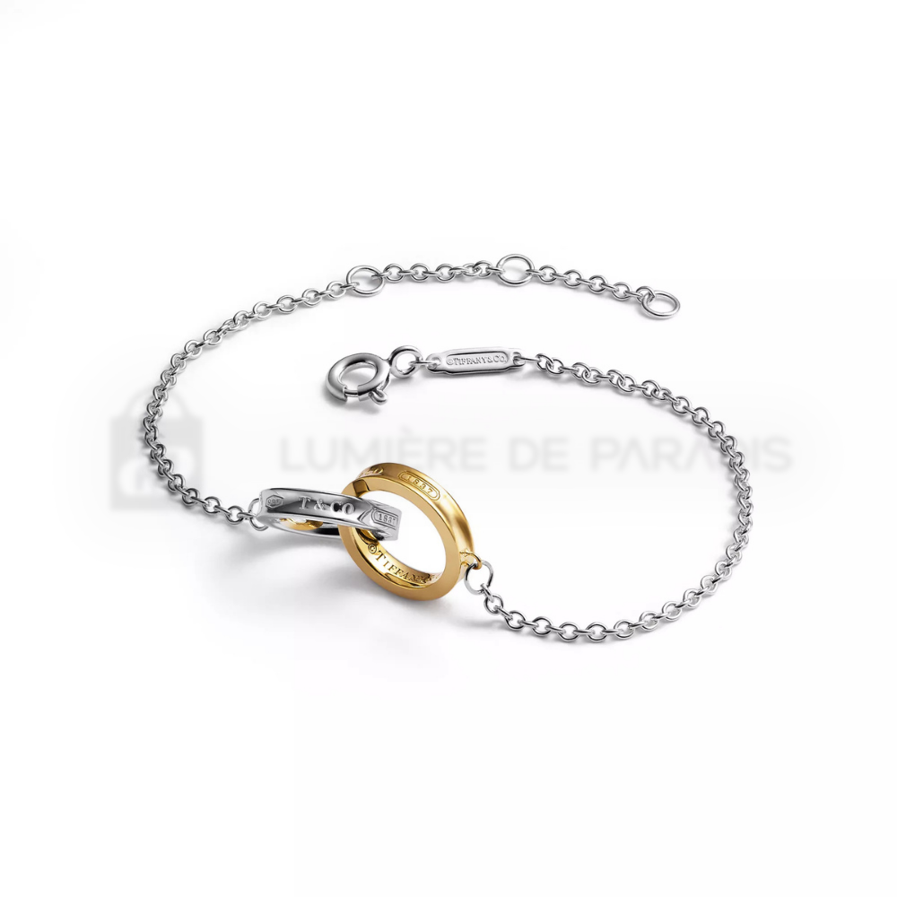 Gümüş ve Sarı Altın Kaplama Birbirine Geçmeli Halka Zincir Bileklik – 925 Ayar Gümüş