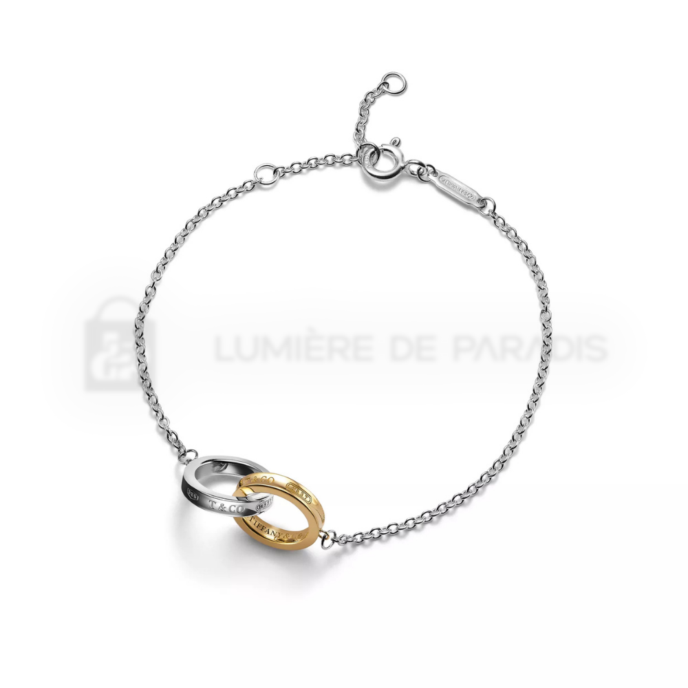 Gümüş ve Sarı Altın Kaplama Birbirine Geçmeli Halka Zincir Bileklik – 925 Ayar Gümüş