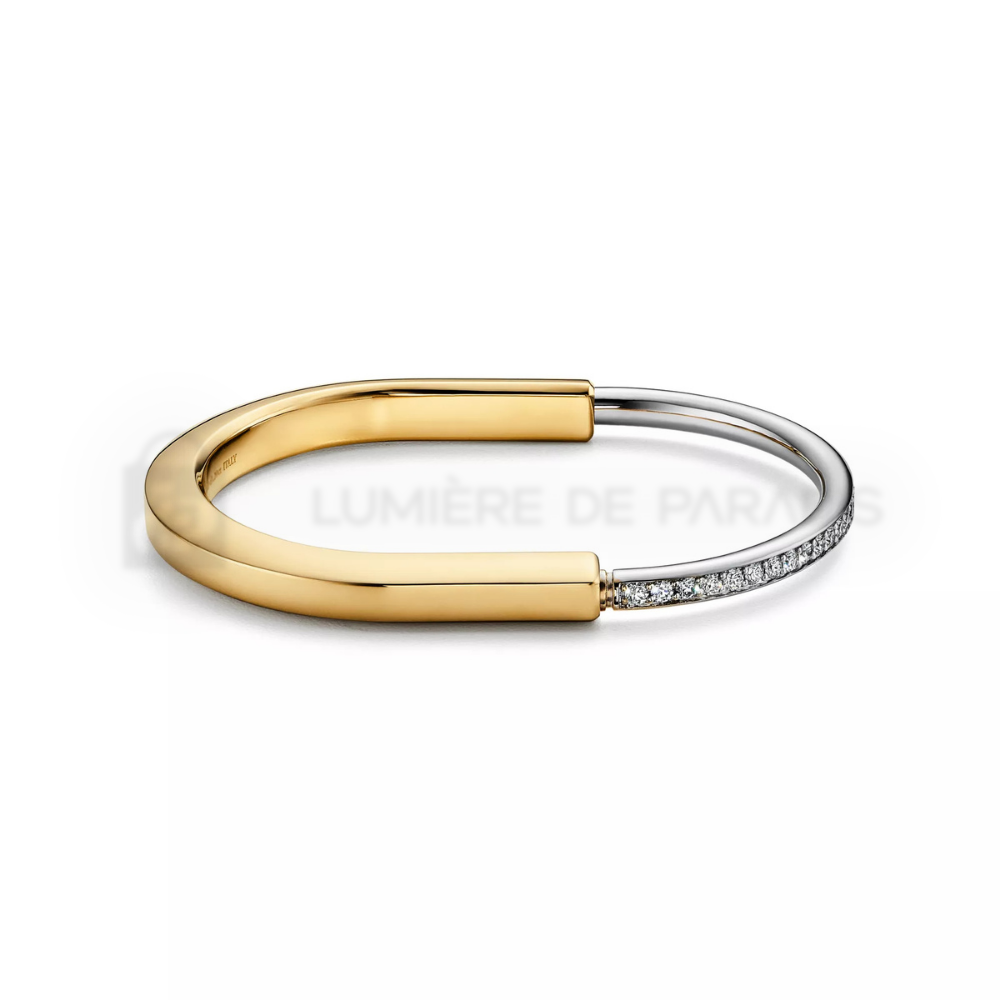 Sarı ve Beyaz Altın Kaplama Yarım Pavé Pırlantalı Bilezik – 925 Ayar Gümüş