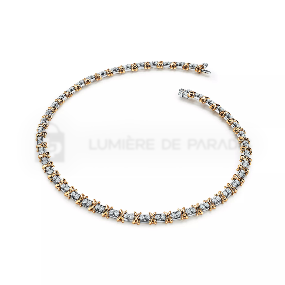 Pırlantalı Platin ve Sarı Altın Kaplama Kolye – 925 Ayar Gümüş