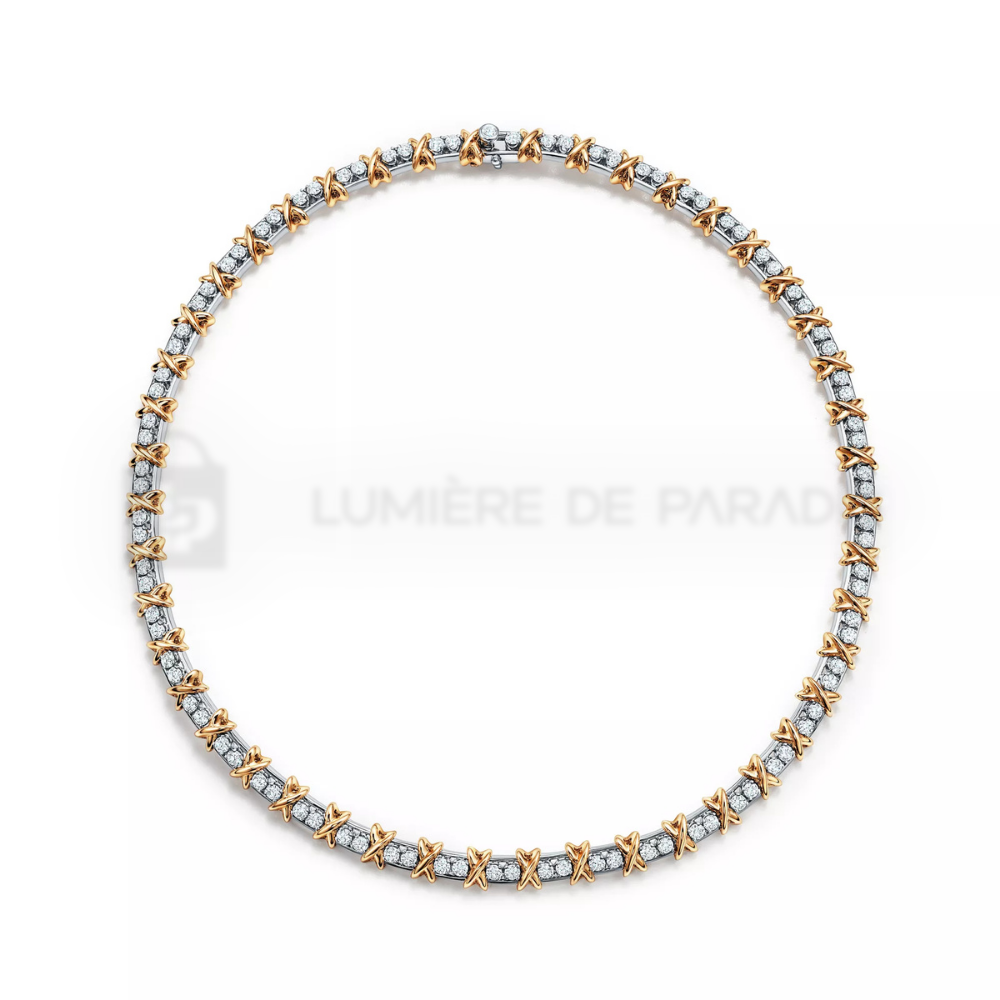 Pırlantalı Platin ve Sarı Altın Kaplama Kolye – 925 Ayar Gümüş