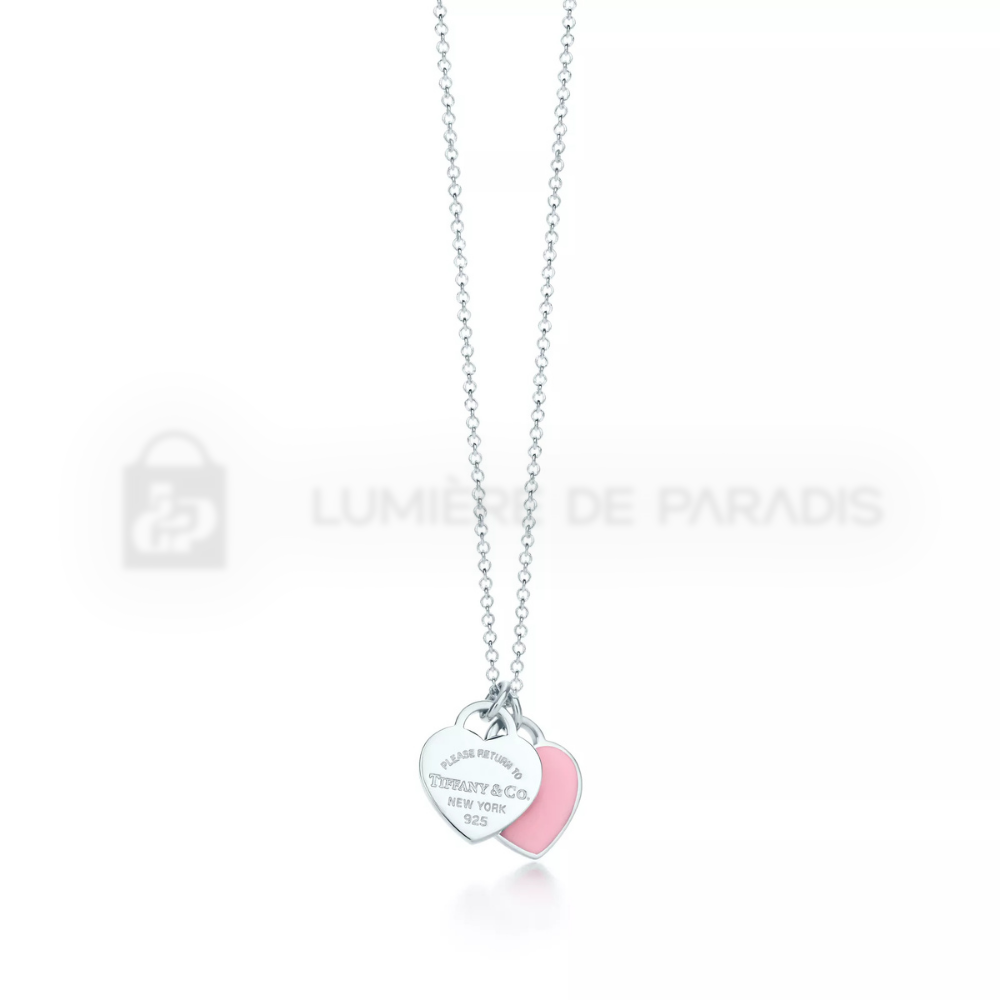 Pembe Mini Çift Kalp Etiket Kolye – 925 Ayar Gümüş