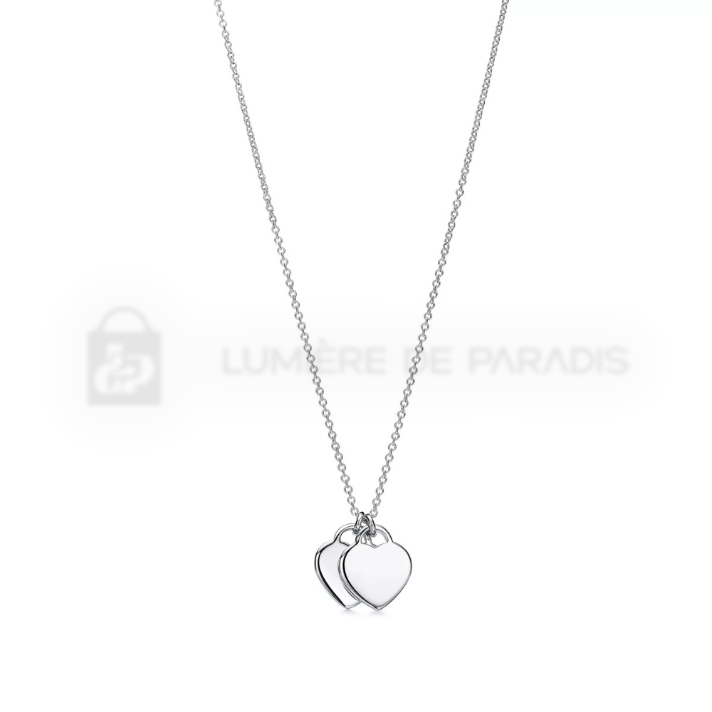 Pembe Mini Çift Kalp Etiket Kolye – 925 Ayar Gümüş