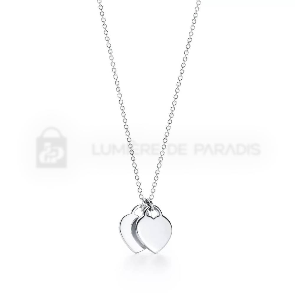 Kırmızı Mini Çift Kalp Etiket Kolye – 925 Ayar Gümüş