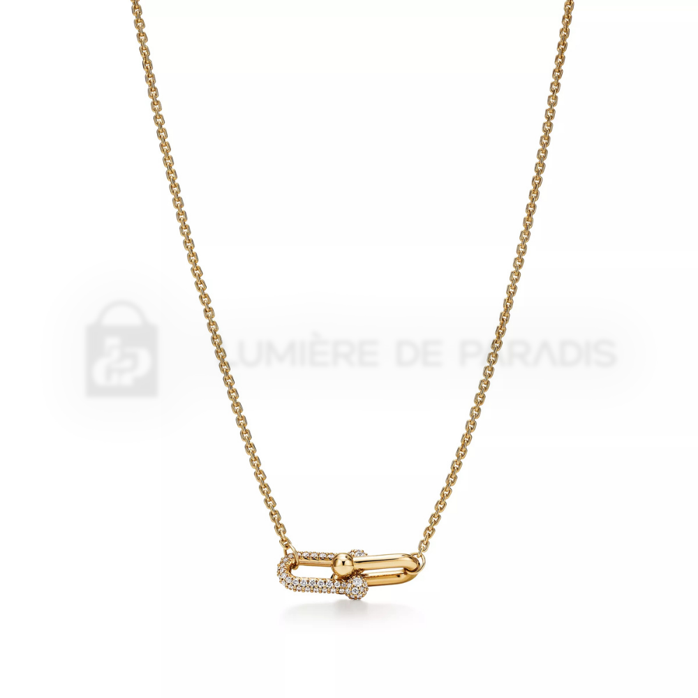 Pırlantalı Sarı Altın Kaplama Çift Halkalı Kolye – 925 Ayar Gümüş