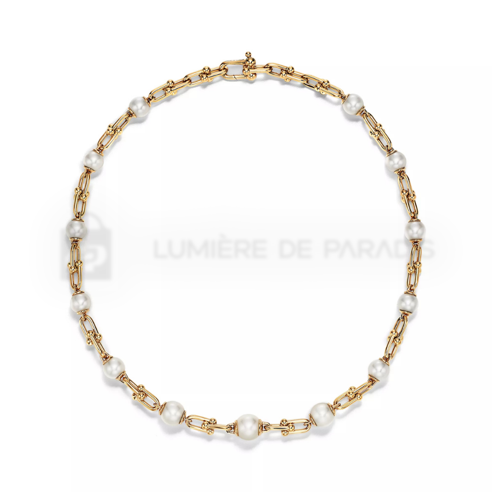 İncili Sarı Altın Kaplama Dereceli Zincir Kolye – 925 Ayar Gümüş