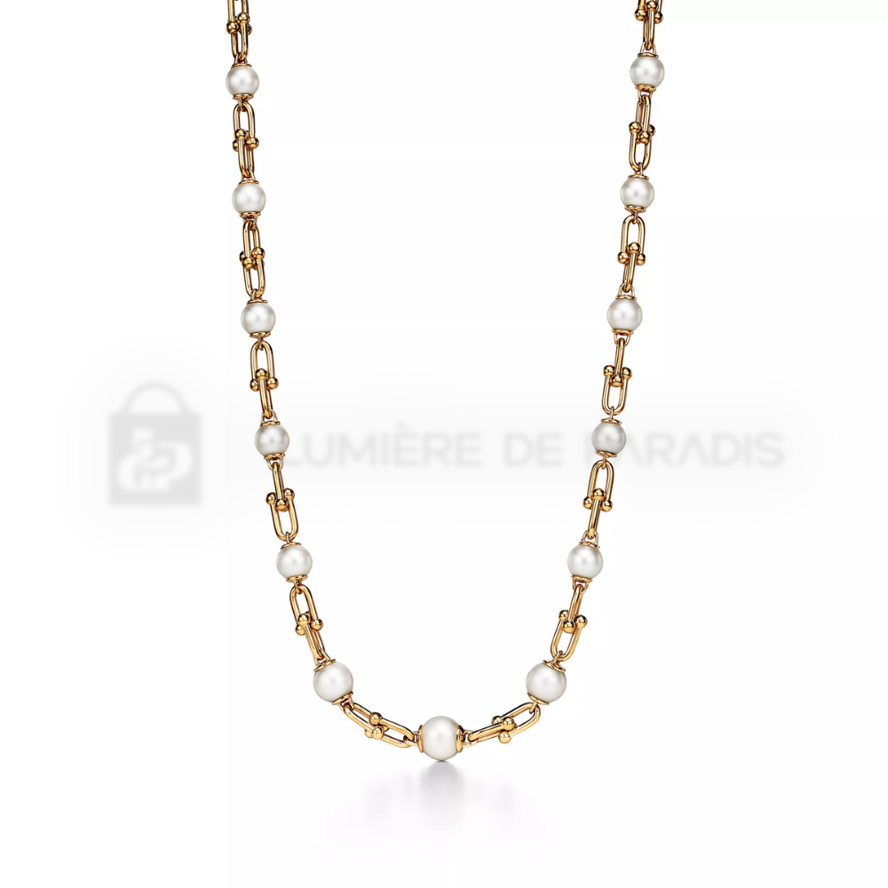 İncili Sarı Altın Kaplama Dereceli Zincir Kolye – 925 Ayar Gümüş