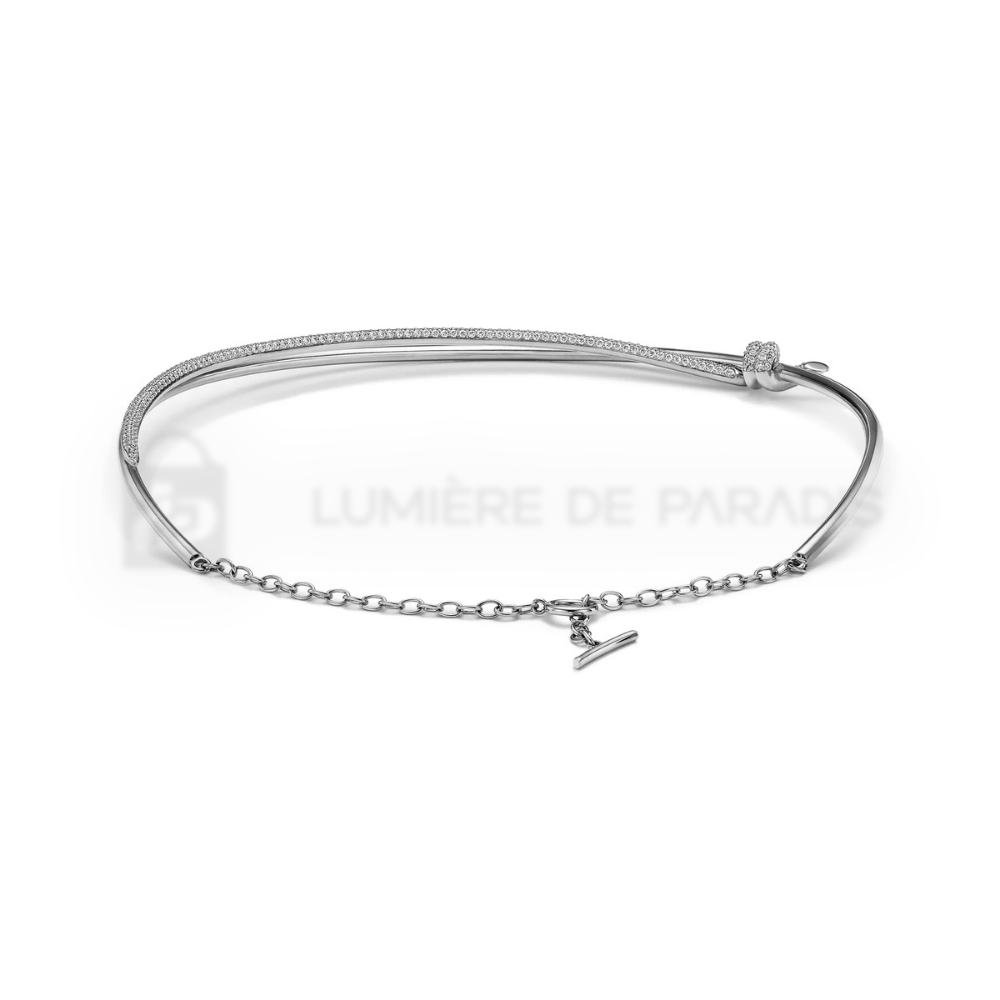 Pırlantalı Beyaz Altın Kaplama Çift Sıra Kolye – 925 Ayar Gümüş