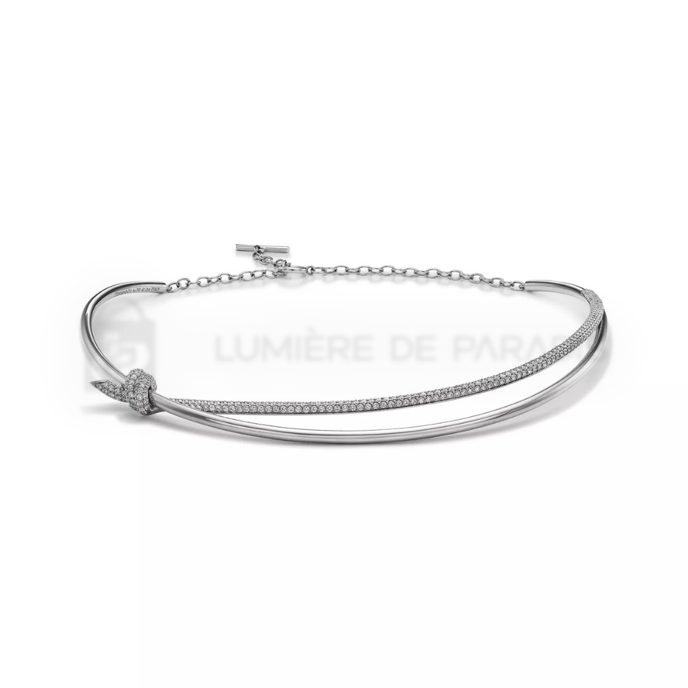 Pırlantalı Beyaz Altın Kaplama Çift Sıra Kolye – 925 Ayar Gümüş