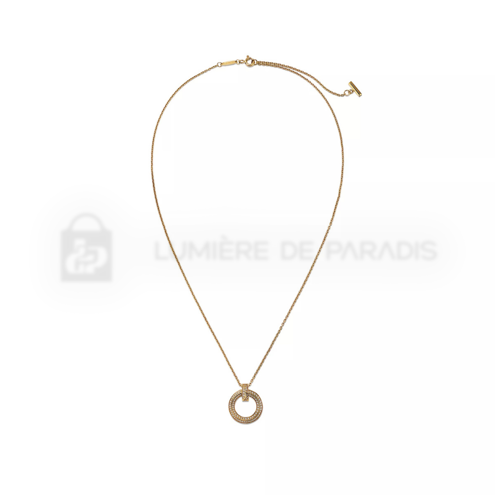 Pırlanta Pavé İşlemeli Sarı Altın Kaplama İnce Halkalı T1 Kolye – 925 Ayar Gümüş