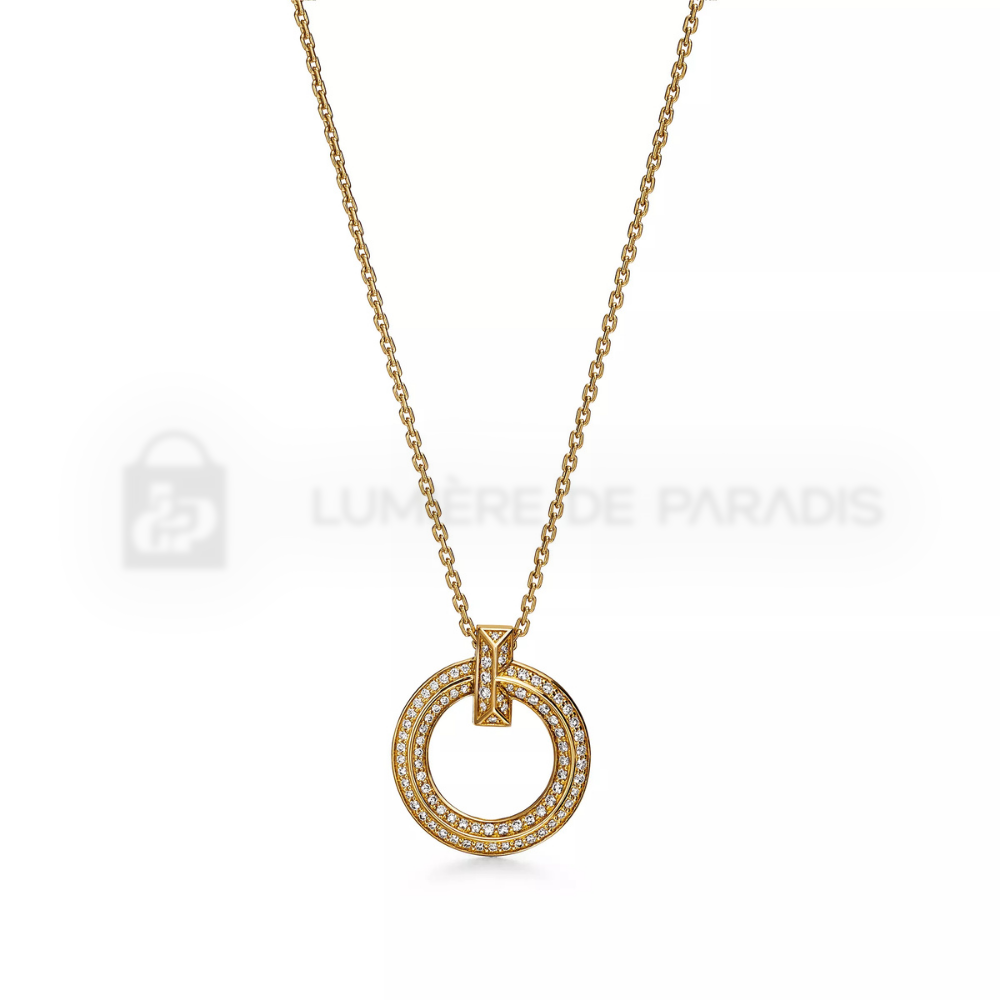 Pırlanta Pavé İşlemeli Sarı Altın Kaplama İnce Halkalı T1 Kolye – 925 Ayar Gümüş