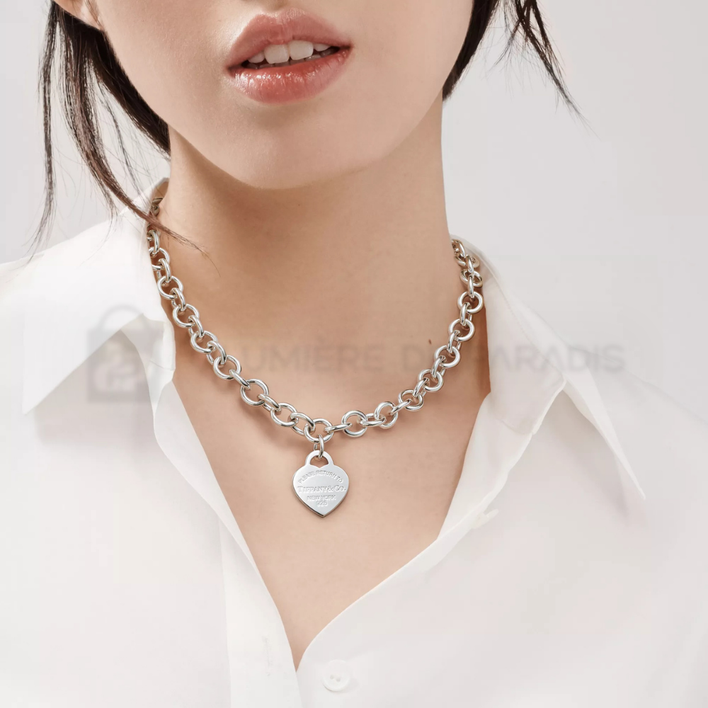Kalp Etiketli Zincir Halkalı Kolye – 925 Ayar Gümüş