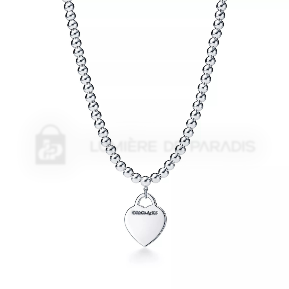 Kalp Etiketli Boncuk Zincir Kolye – 925 Ayar Gümüş