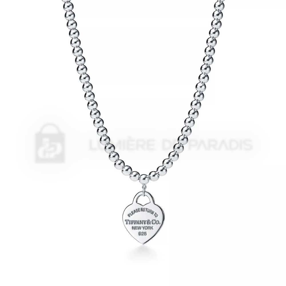 Kalp Etiketli Boncuk Zincir Kolye – 925 Ayar Gümüş