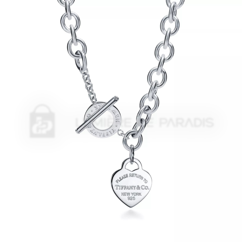 Kalp Etiketli Toggle Zincir Kolye – 925 Ayar Gümüş