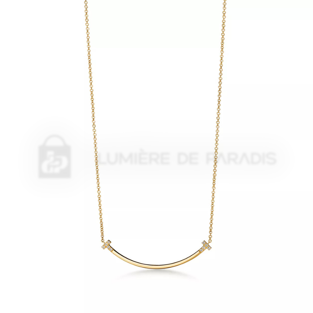 Pırlantalı Sarı Altın Kaplama Küçük Smile Kolye – 925 Ayar Gümüş