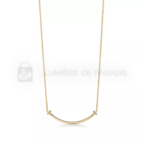 Pırlantalı Sarı Altın Kaplama Küçük Smile Kolye – 925 Ayar Gümüş