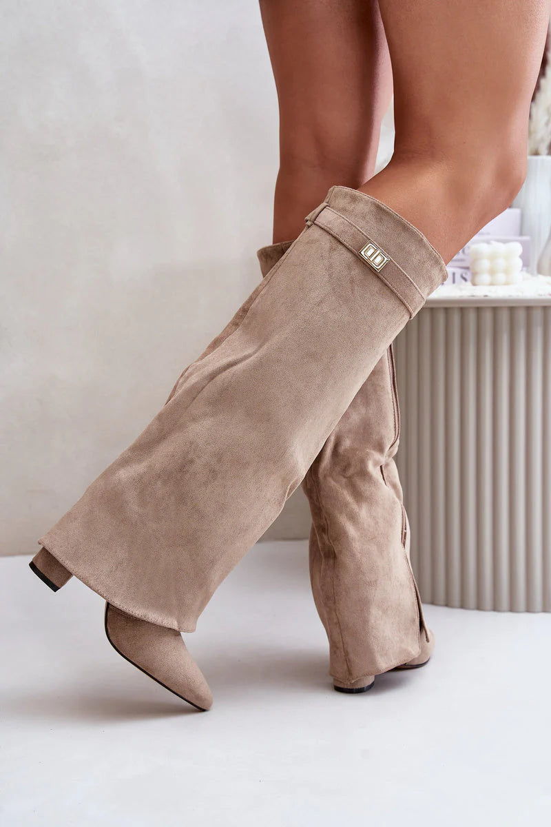 L’Amoura Haute Suede Knee-High Boots Beige Sable