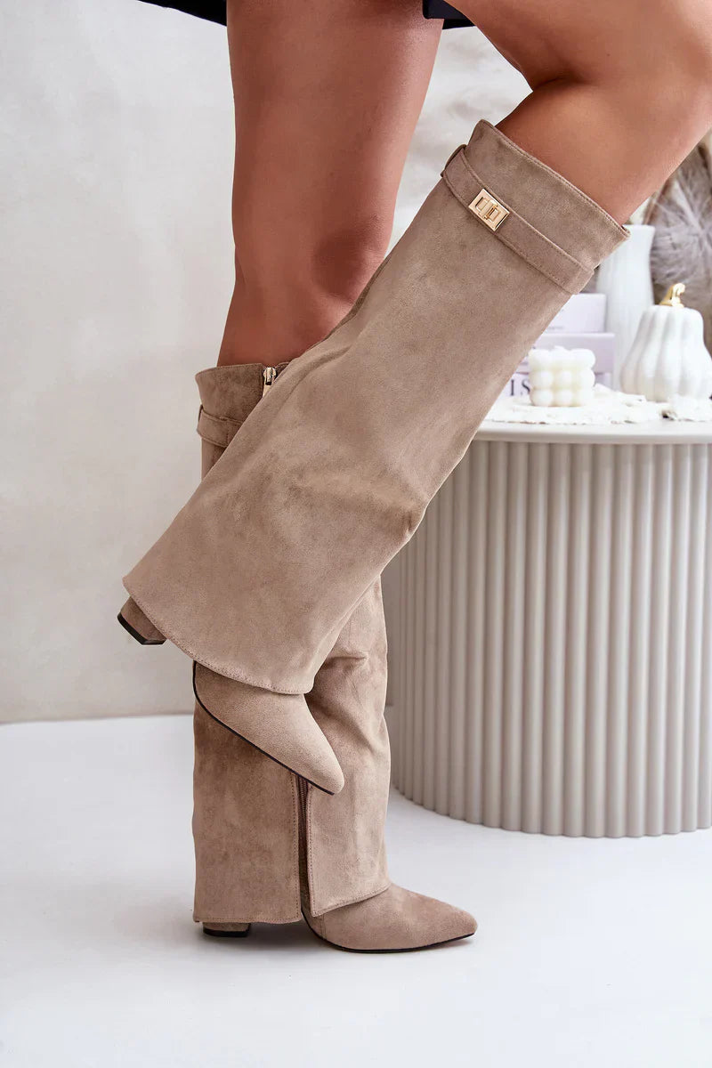 L’Amoura Haute Suede Knee-High Boots Beige Sable
