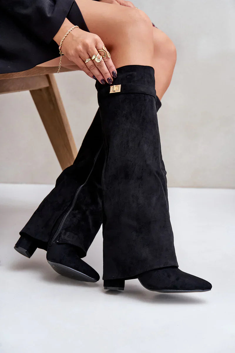 L’Amoura Haute Suede Knee-High Boots Noir