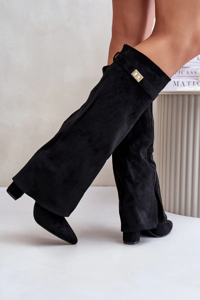 L’Amoura Haute Suede Knee-High Boots Noir