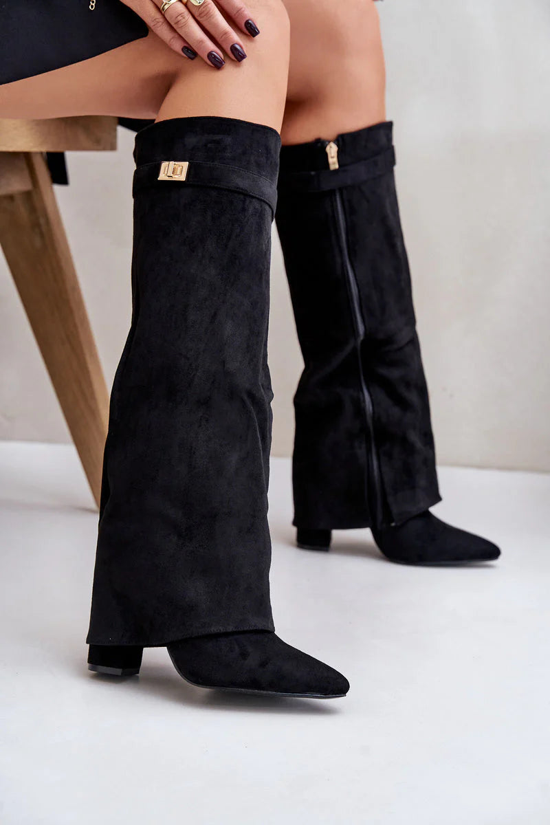 L’Amoura Haute Suede Knee-High Boots Noir