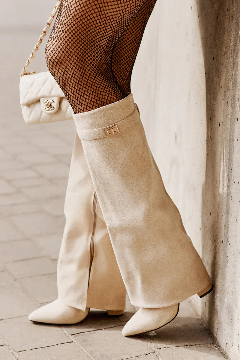 L’Amoura Haute Suede Knee-High Boots Beige Clair